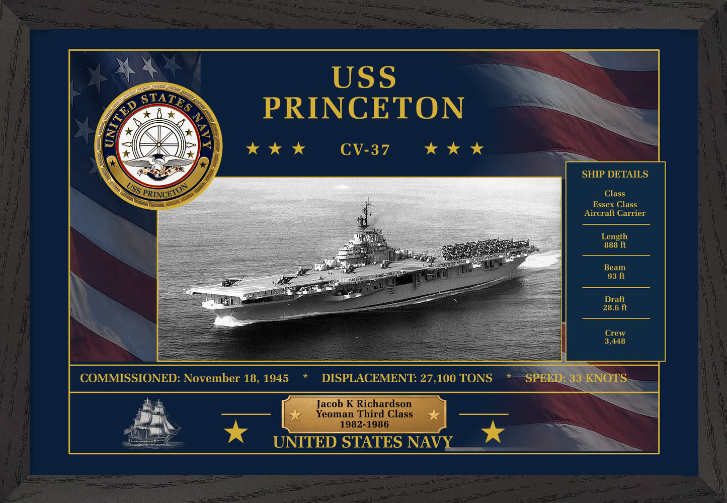 USS Princeton CV-37 Framed Patriotic Art