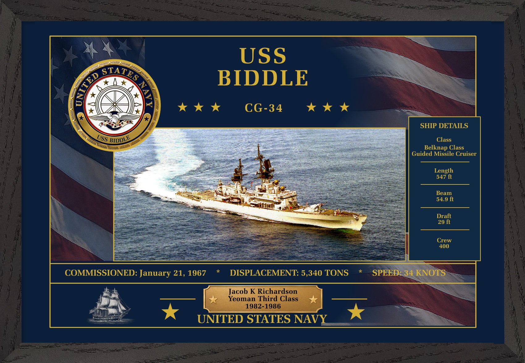 USS Biddle CG-34 Framed Patriotic Art