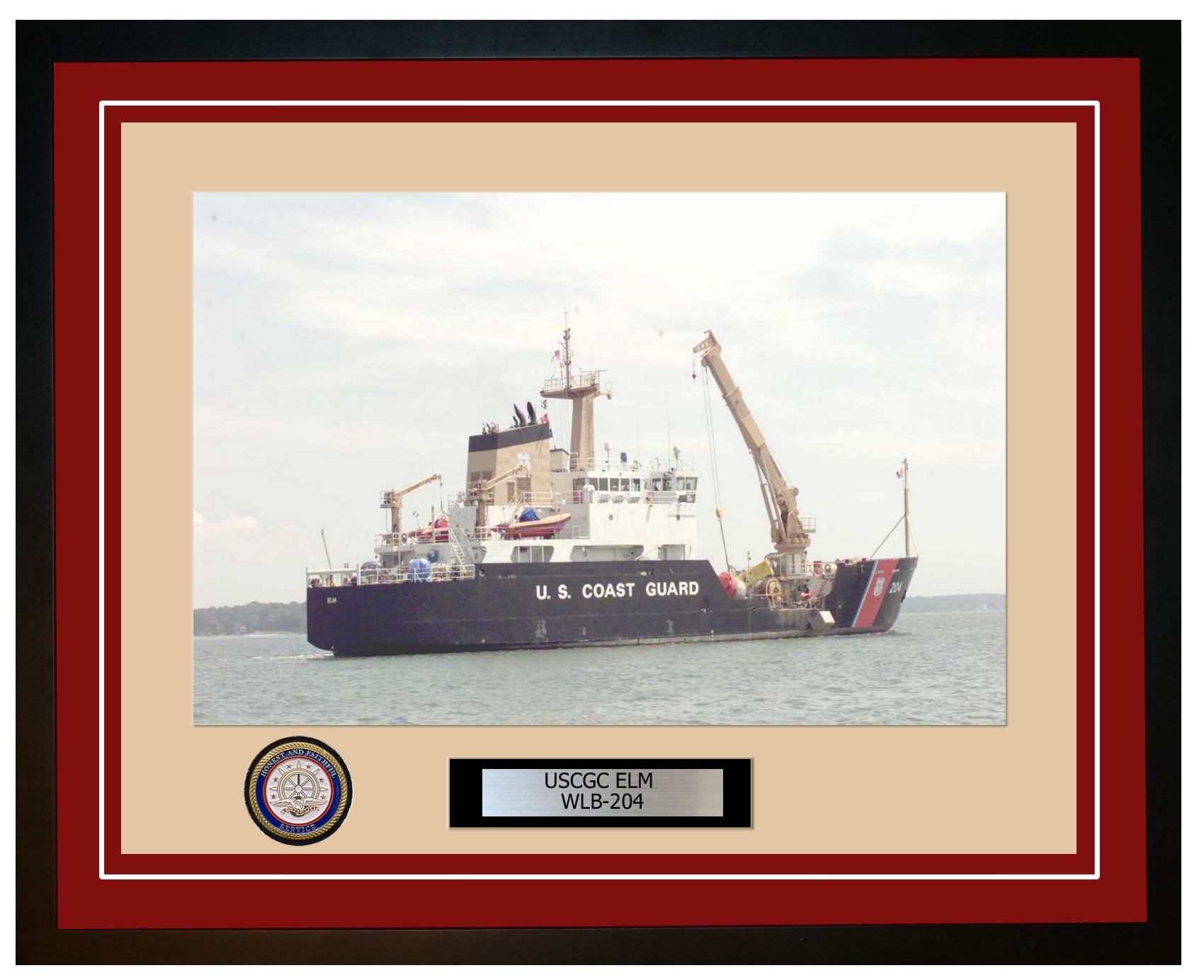 USCGC ELM WLB 204 Framed Coast Guard Ship Photo Burgundy 173WLB204
