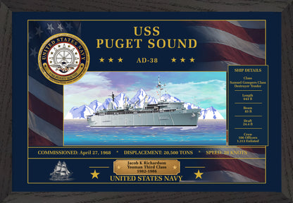USS Puget Sound AD-38 Framed Patriotic Art