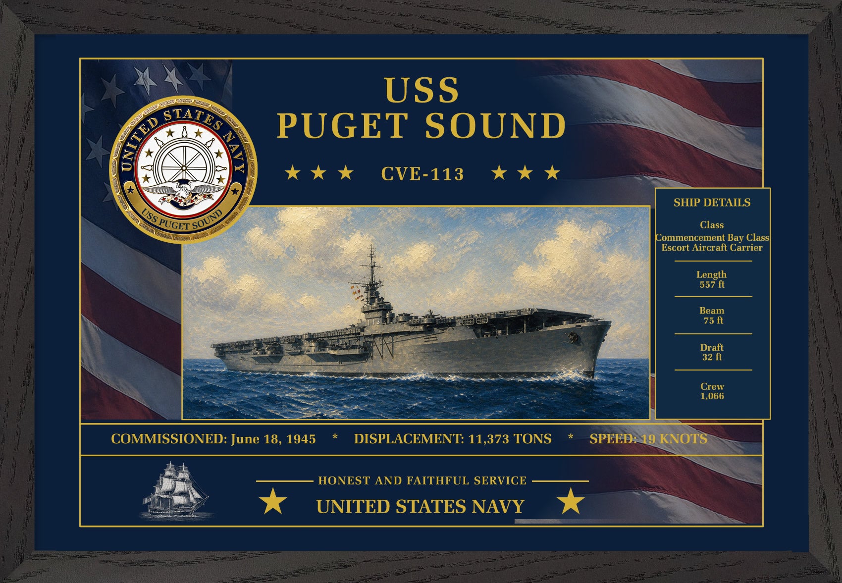USS Puget Sound CVE-113 Framed Patriotic Art