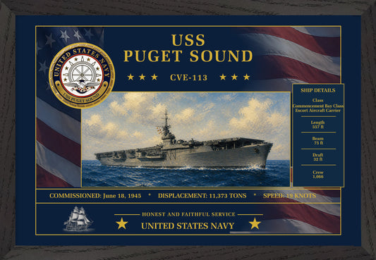 USS Puget Sound CVE-113 Framed Patriotic Art