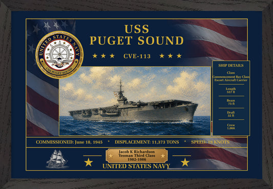 USS Puget Sound CVE-113 Framed Patriotic Art