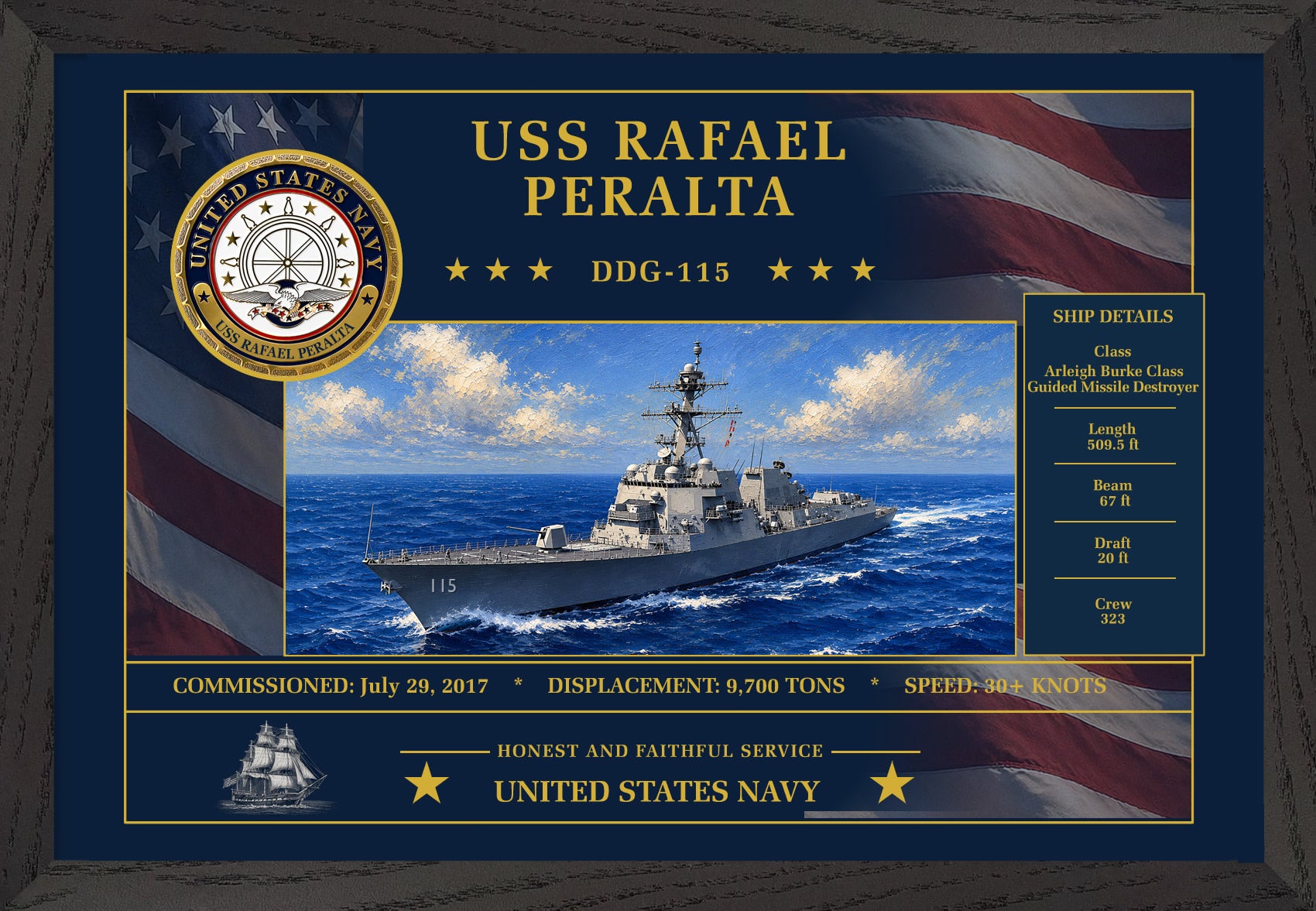 USS Rafael Peralta DDG-115 Framed Patriotic Art