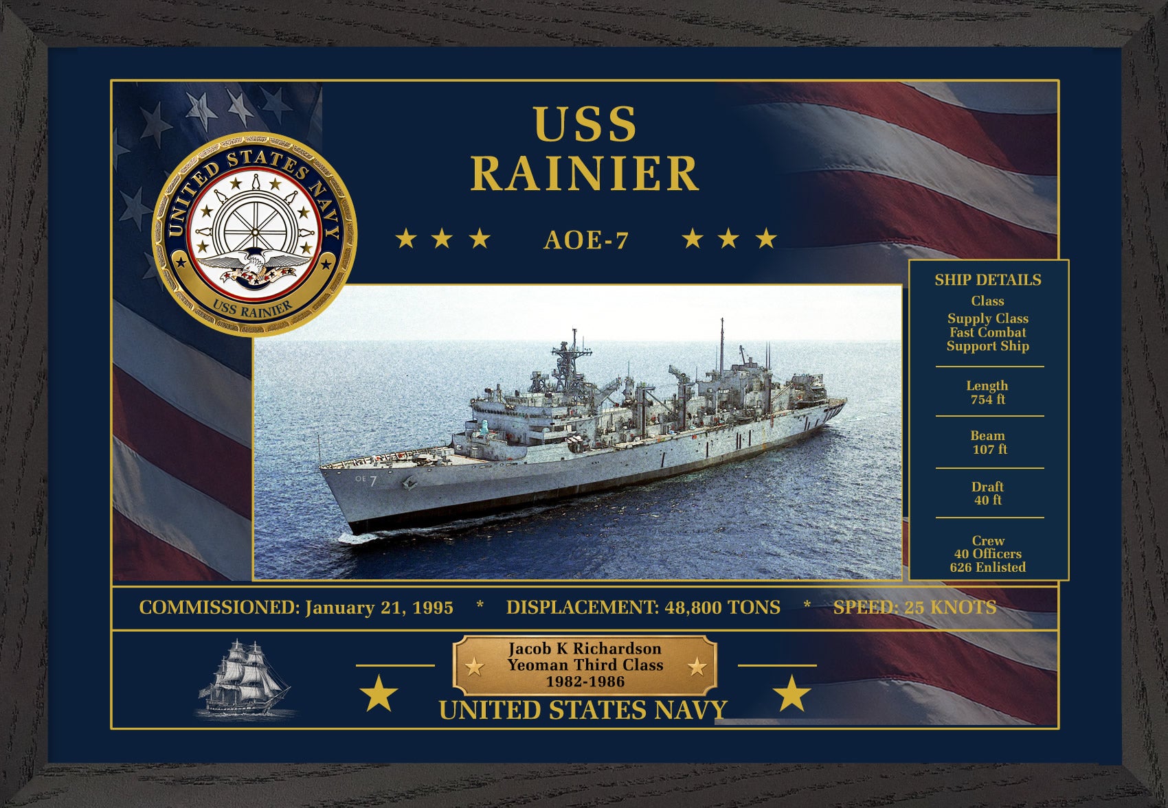 USS Rainier AOE-7 Framed Patriotic Art
