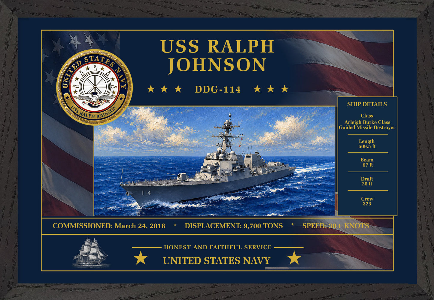 USS Ralph Johnson DDG-114 Framed Patriotic Art