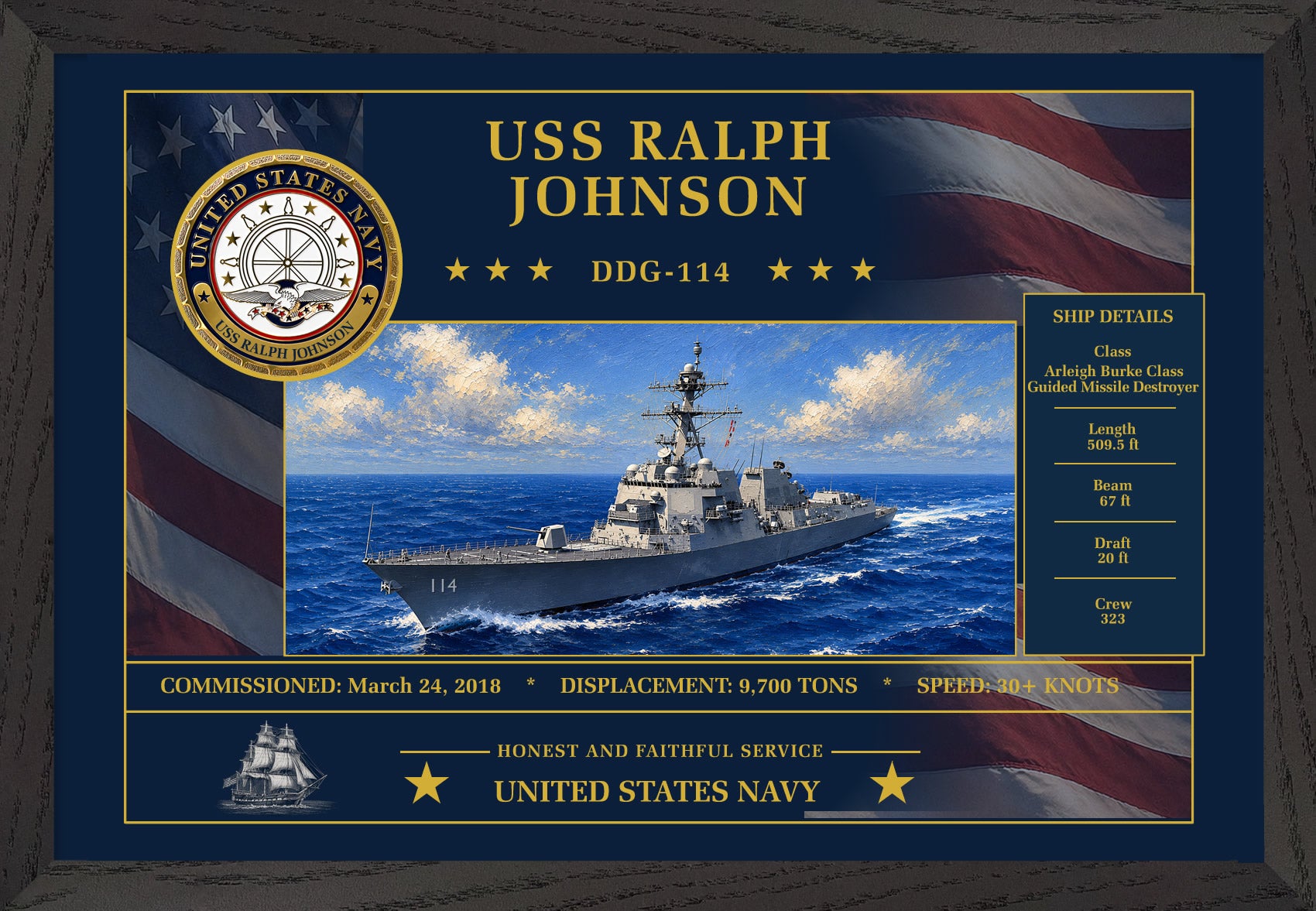 USS Ralph Johnson DDG-114 Framed Patriotic Art