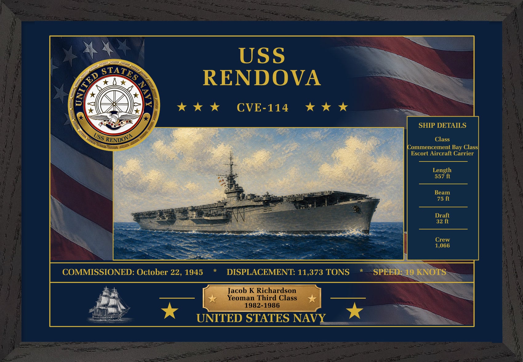 USS Rendova CVE-114 Framed Patriotic Art