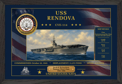 USS Rendova CVE-114 Framed Patriotic Art