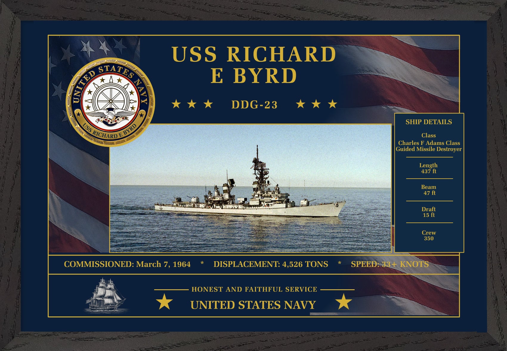 USS Richard E Byrd DDG-23 Framed Patriotic Art