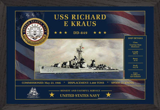 USS Richard E Kraus DD-849 Framed Patriotic Art