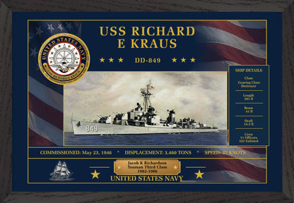 USS Richard E Kraus DD-849 Framed Patriotic Art