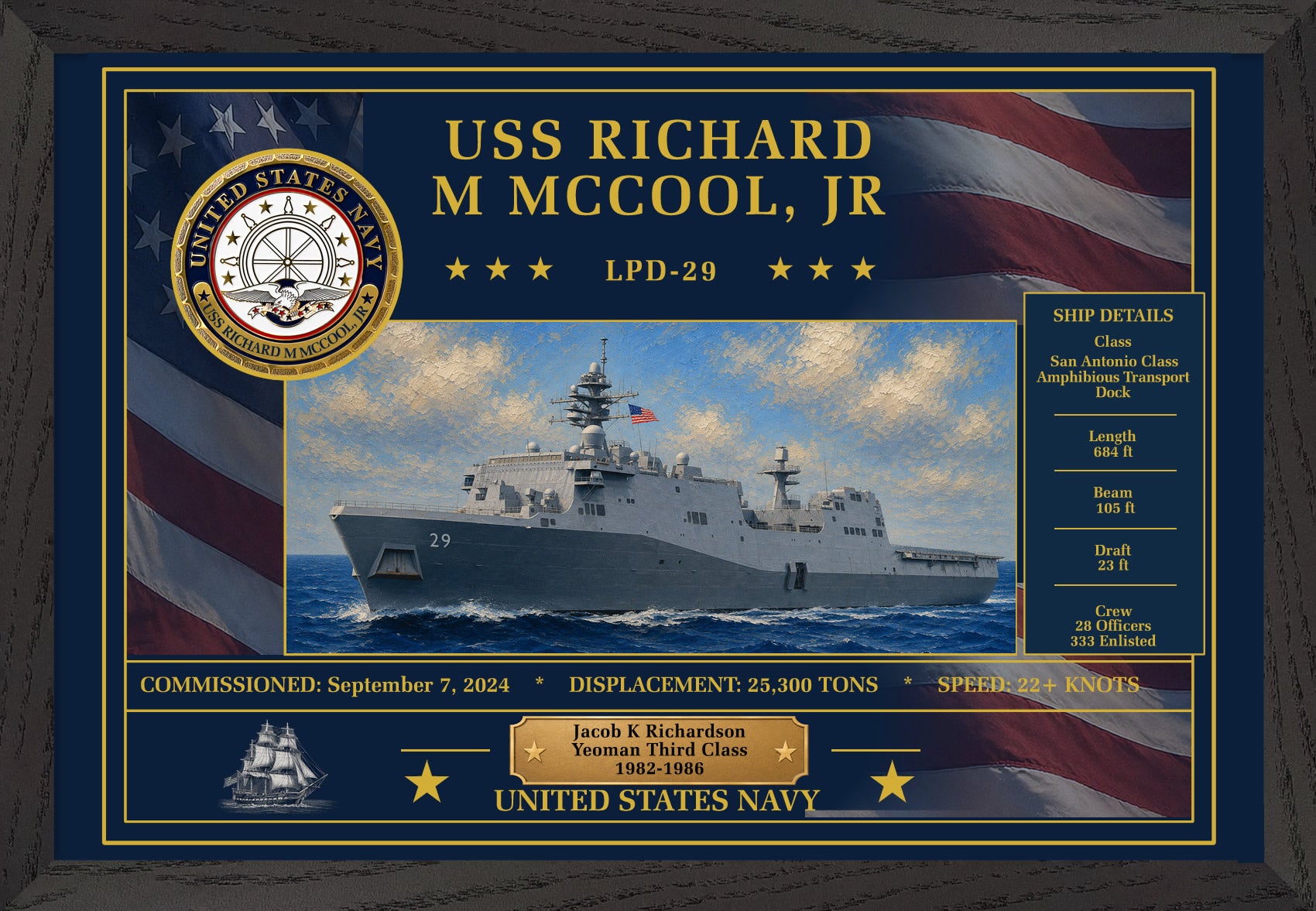 USS Richard M Mccool Jr LPD-29 Framed Patriotic Art