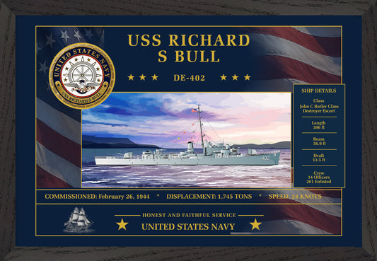 USS Richard S Bull DE-402 Framed Patriotic Art