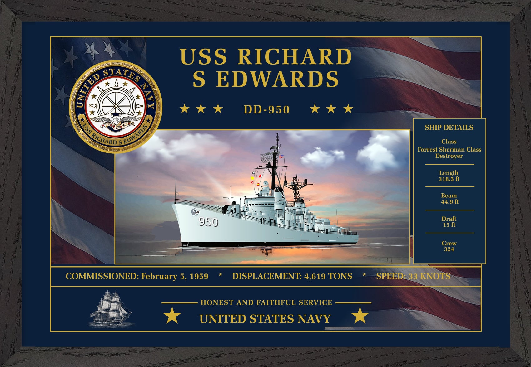 USS Richard S Edwards DD-950 Framed Patriotic Art