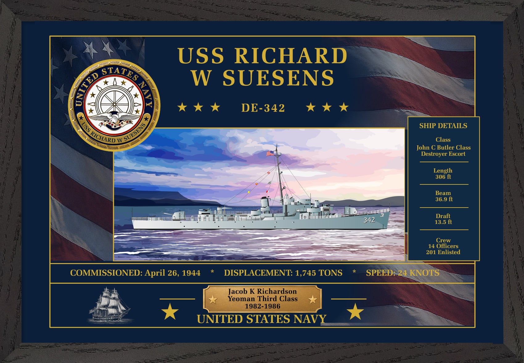 USS Richard W Suesens DE-342 Framed Patriotic Art
