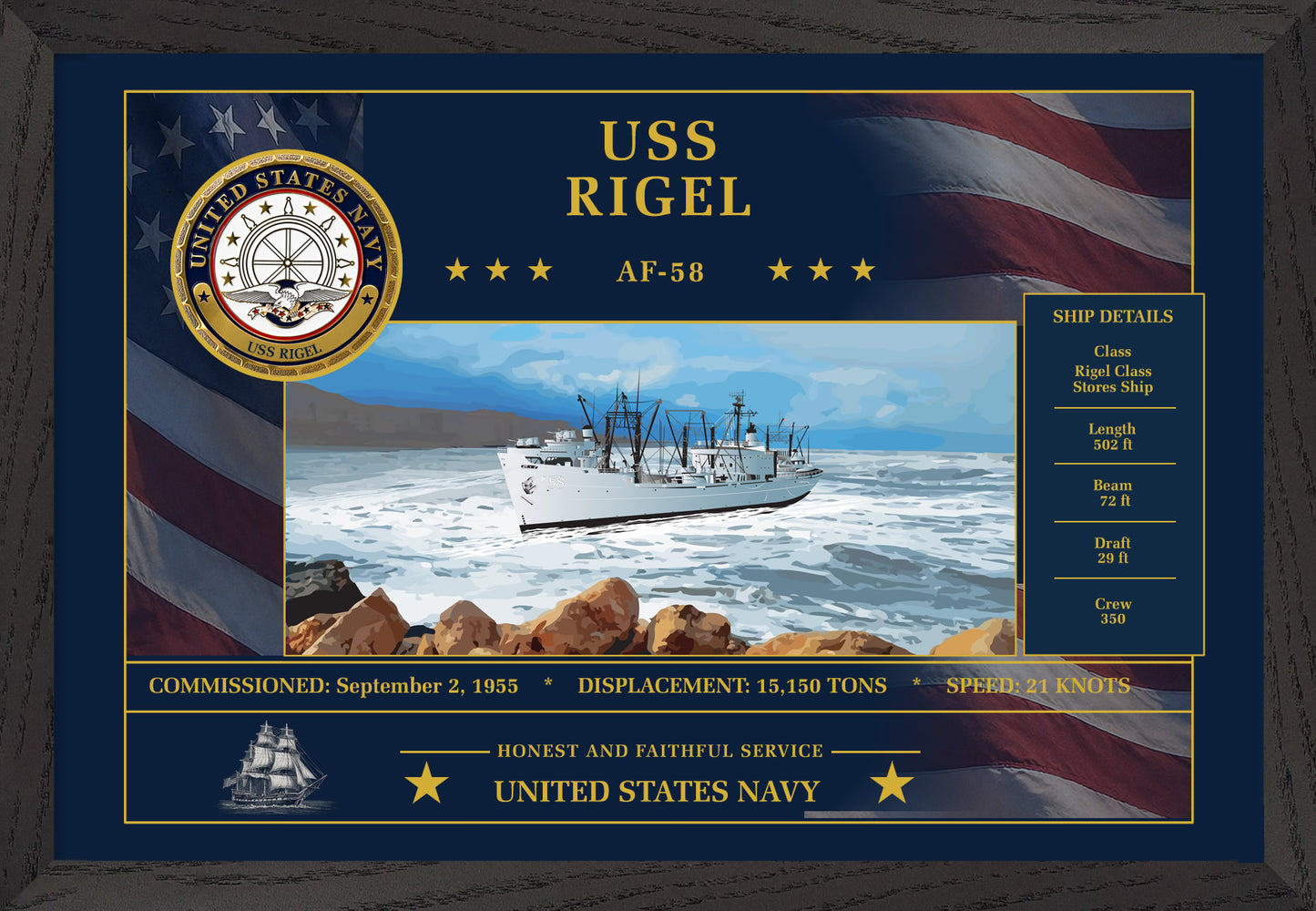 USS Rigel AF-58 Framed Patriotic Art
