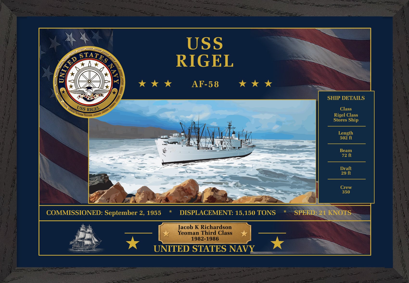 USS Rigel AF-58 Framed Patriotic Art