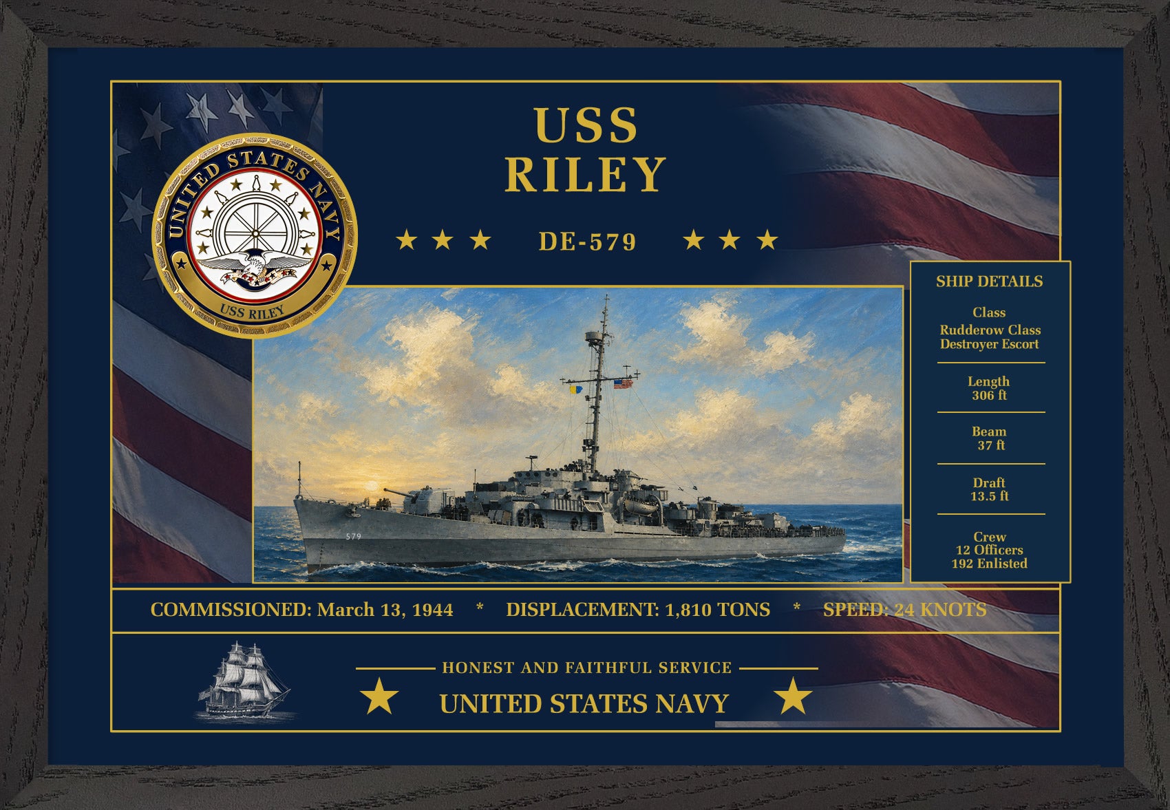 USS Riley DE-579 Framed Patriotic Art