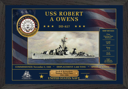 USS Robert A Owens DD-827 Framed Patriotic Art
