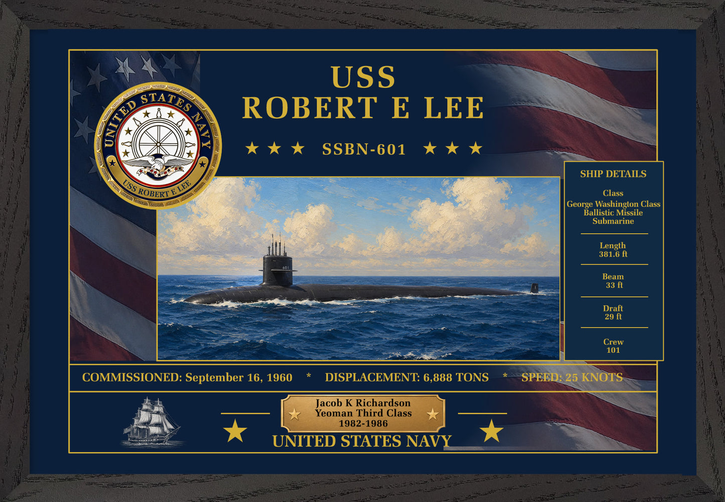 USS Robert E Lee SSBN-601 Framed Patriotic Art