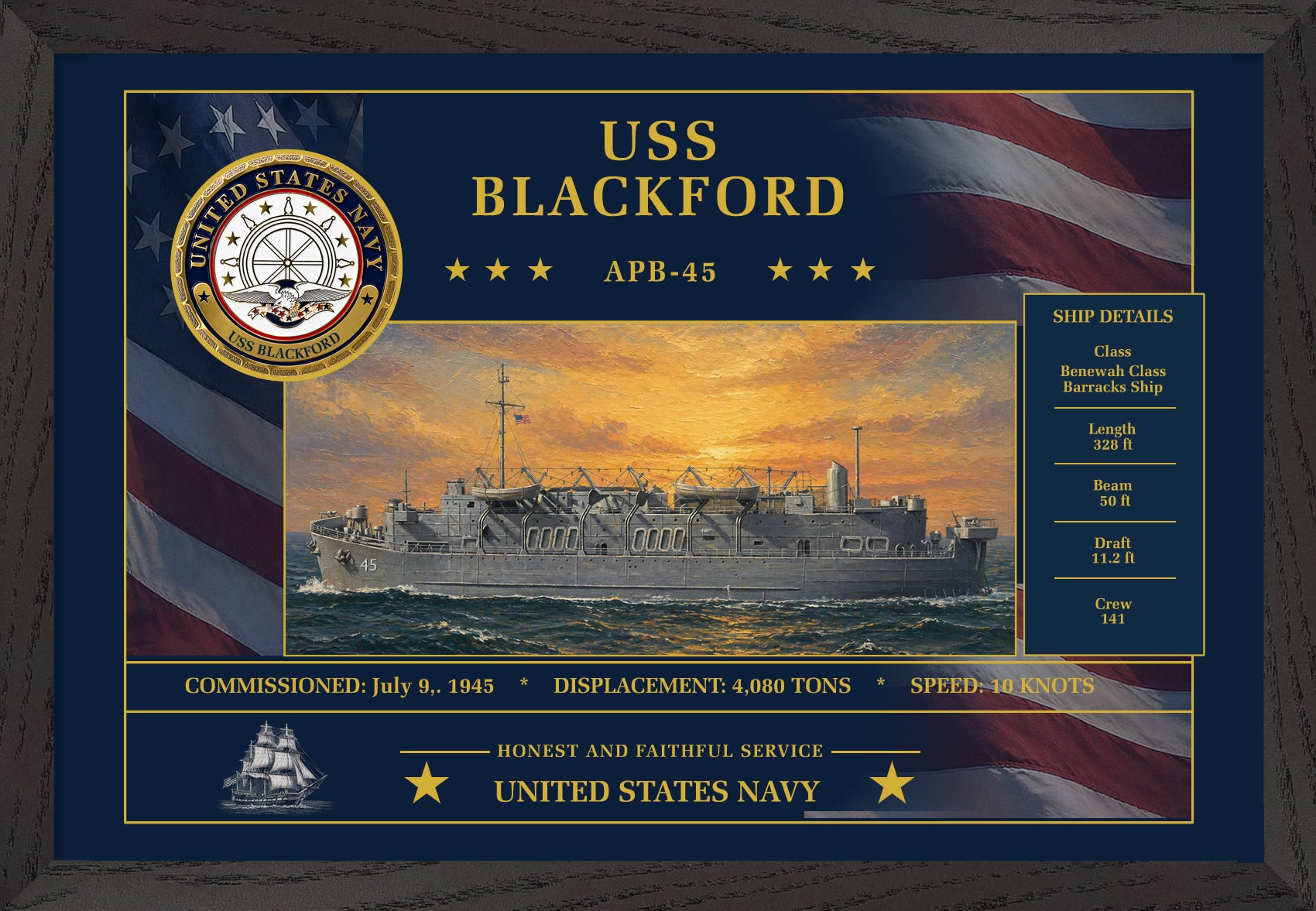 USS Blackford APB-45 Framed Patriotic Art