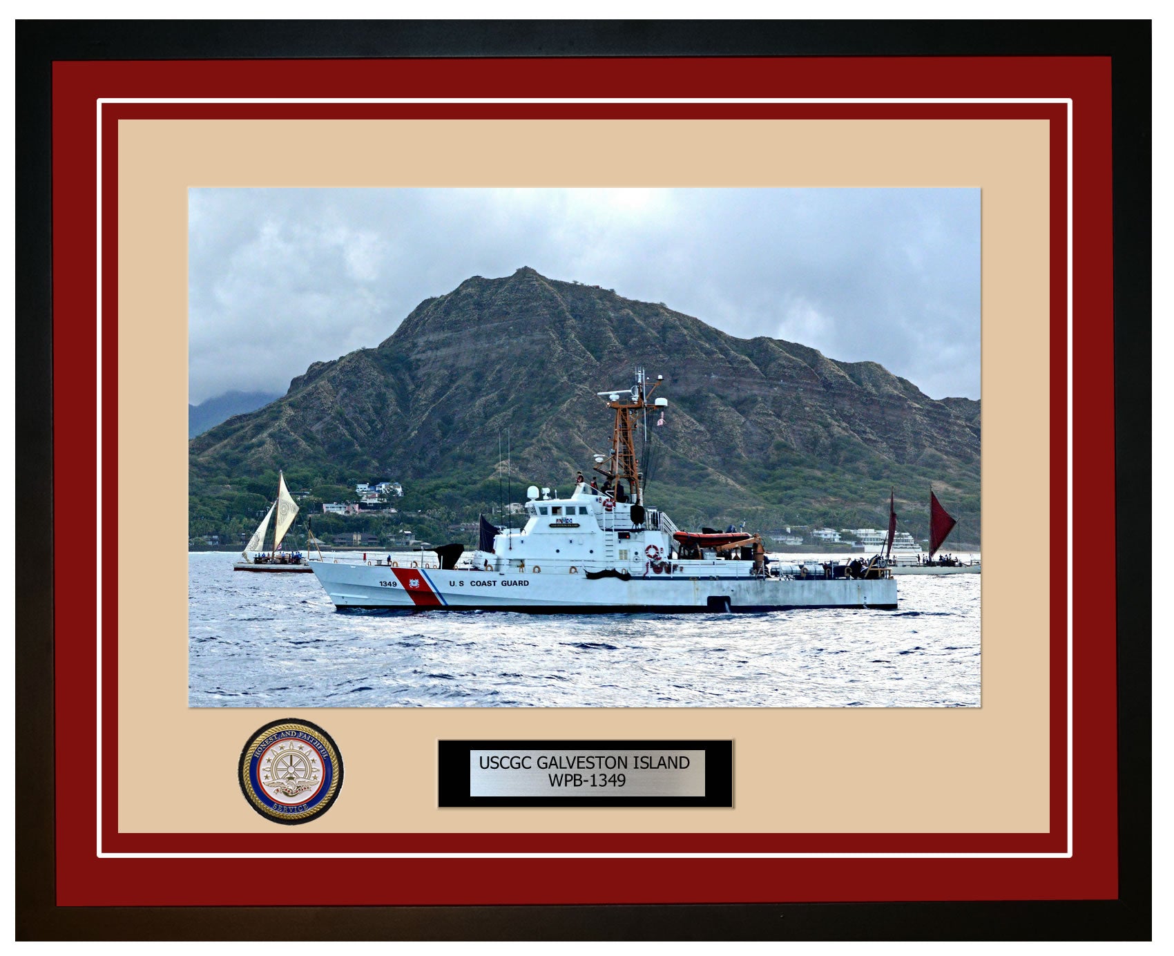 USCGC GALVESTON ISLAND WPB 1349 Framed Coast Guard Ship Photo Burgundy 183WPB1349