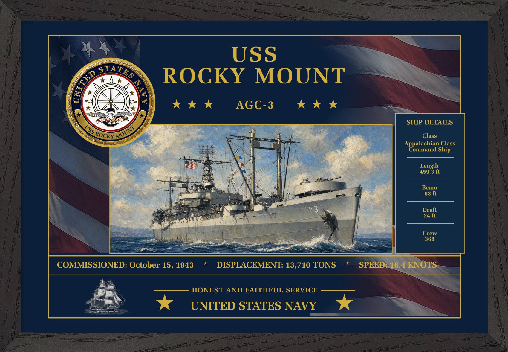 USS Rocky Mount AGC-3 Framed Patriotic Art