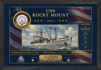 USS Rocky Mount AGC-3 Framed Patriotic Art