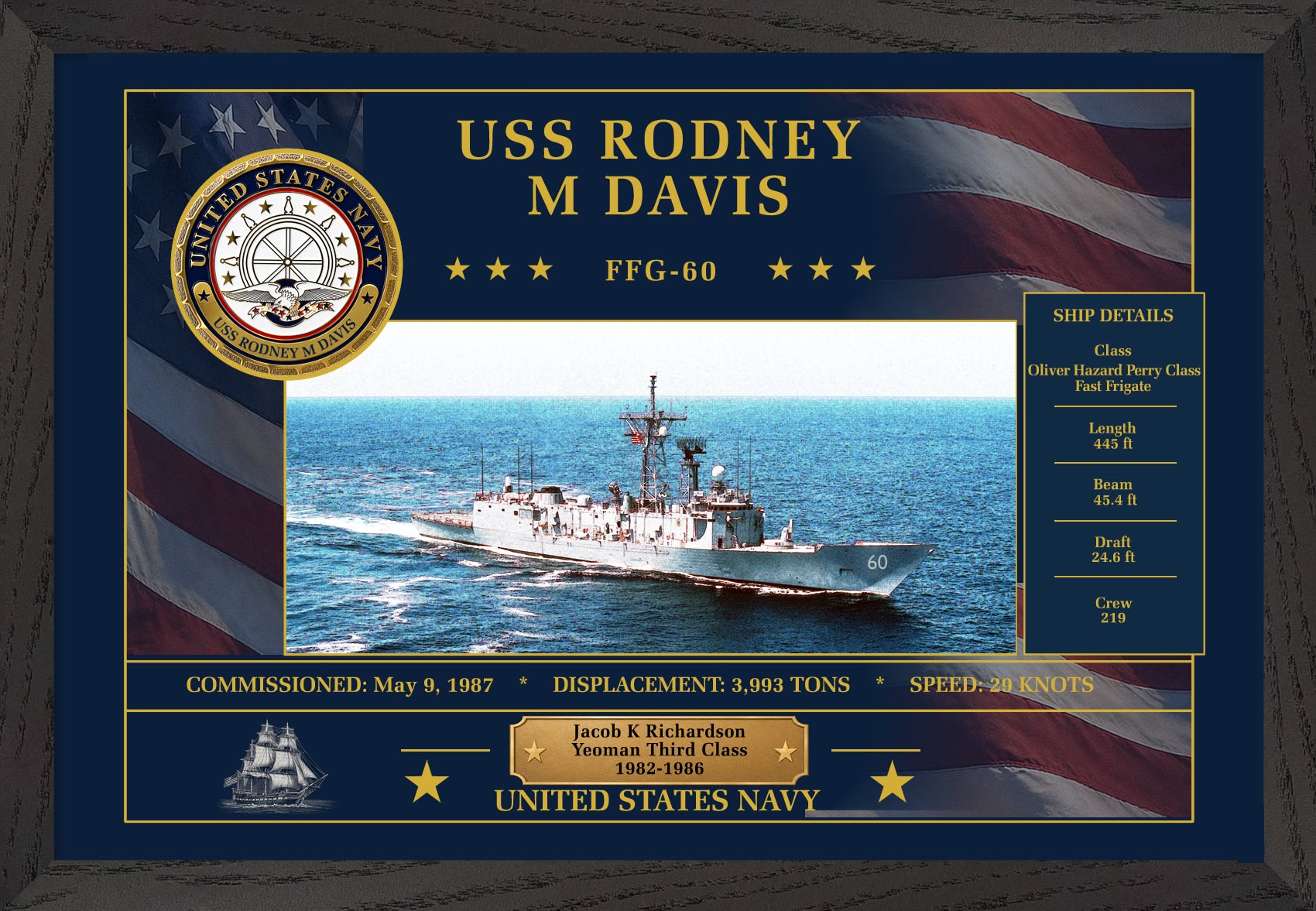 USS Rodney M Davis FFG-60 Framed Patriotic Art