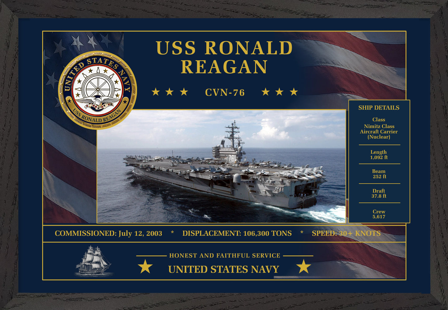 USS Ronald Reagan CVN-76 Framed Patriotic Art