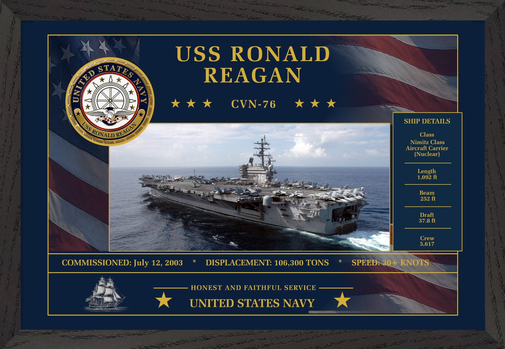 USS Ronald Reagan CVN-76 Framed Patriotic Art