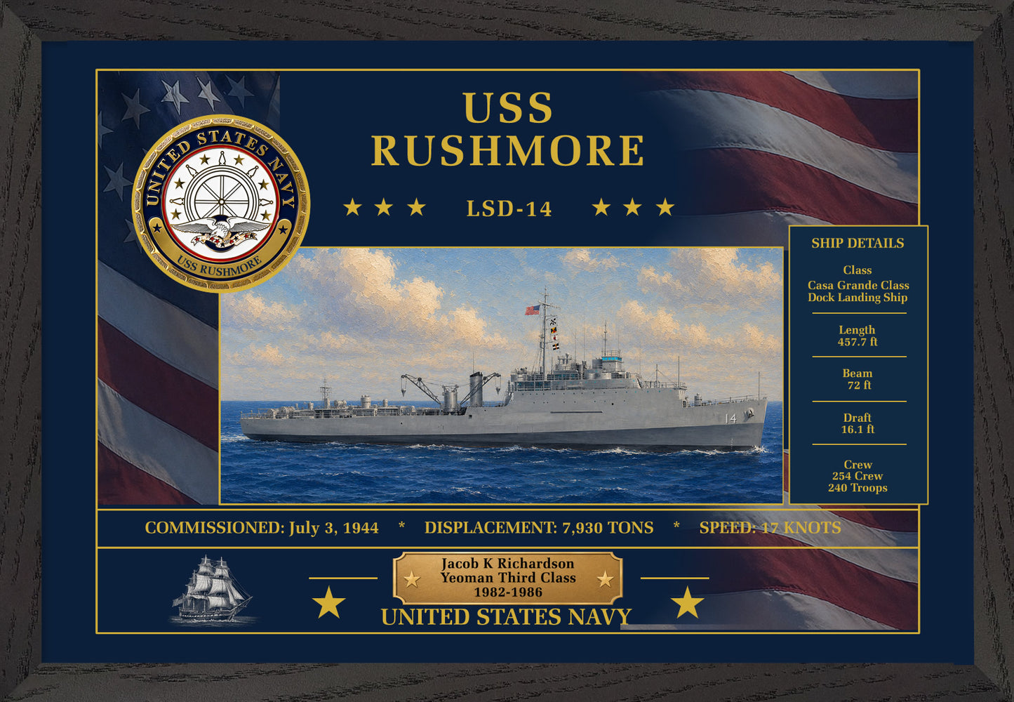 USS Rushmore LSD-14 Framed Patriotic Art