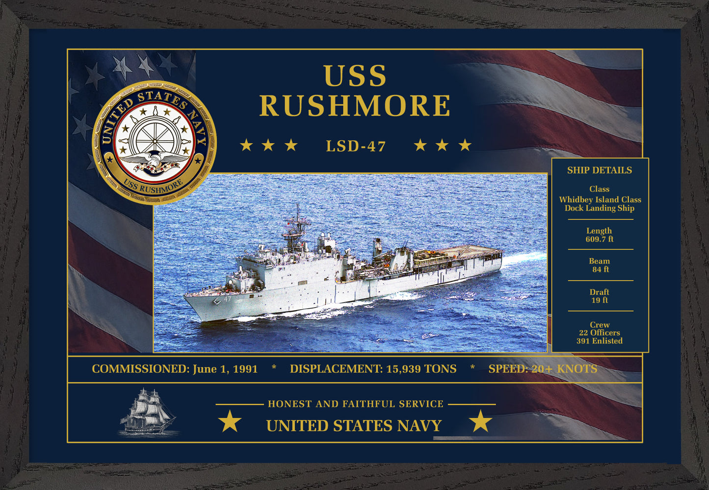 USS Rushmore LSD-47 Framed Patriotic Art