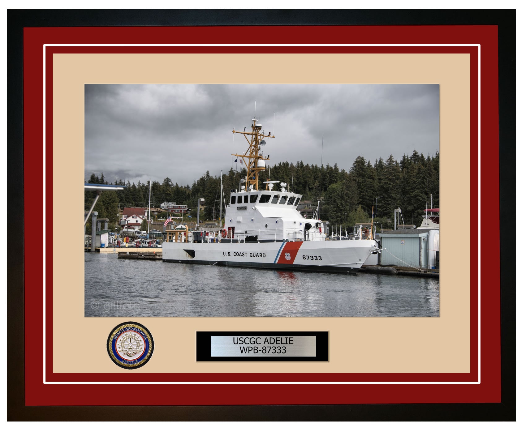 USCGC ADELIE WPB 87333 Framed Coast Guard Ship Photo Burgundy 187WPB87333