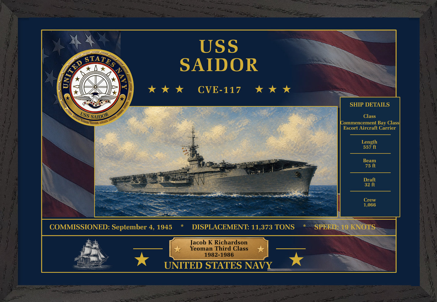 USS Saidor CVE-117 Framed Patriotic Art