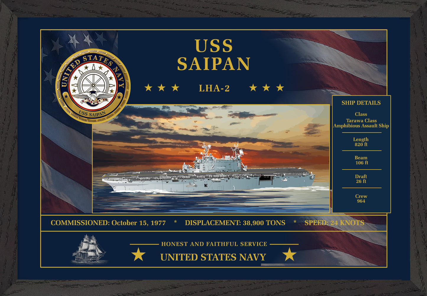 USS Saipan LHA-2 Framed Patriotic Art