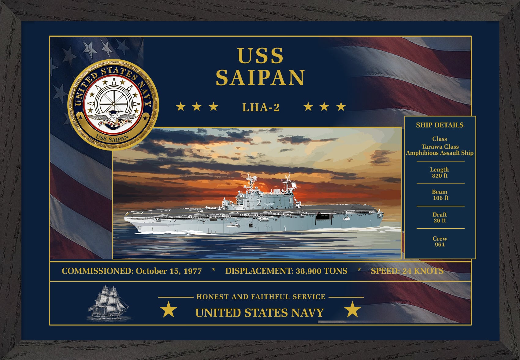 USS Saipan LHA-2 Framed Patriotic Art