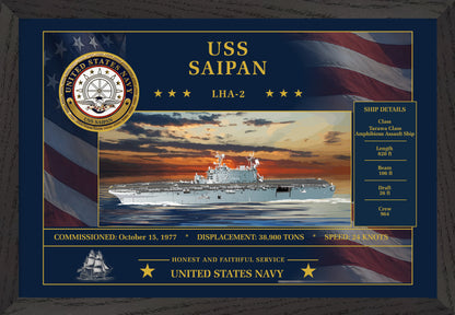 USS Saipan LHA-2 Framed Patriotic Art