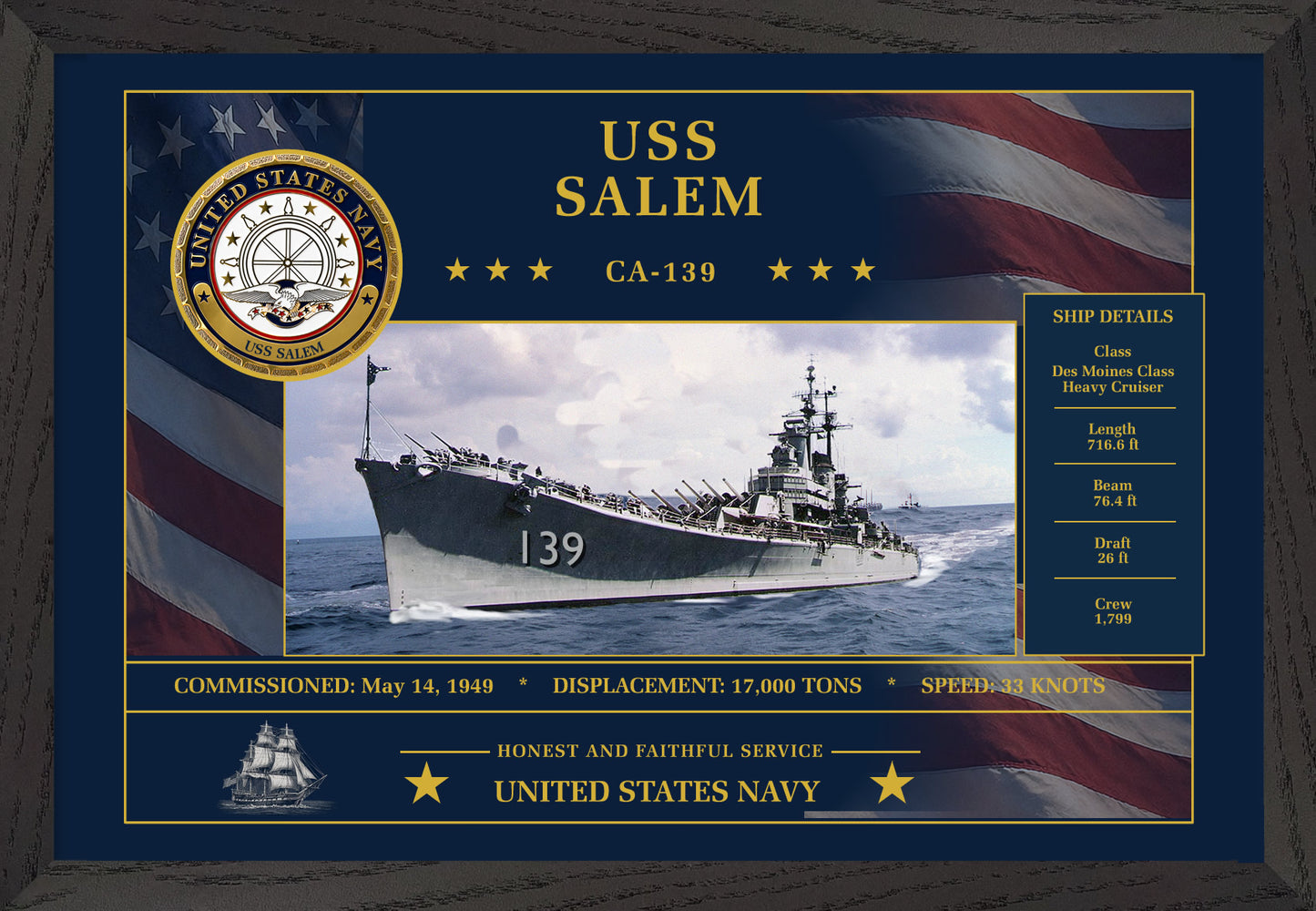 USS Salem CA-139 Framed Patriotic Art