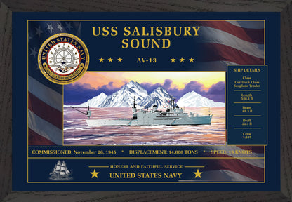 USS Salisbury Sound AV-13 Framed Patriotic Art