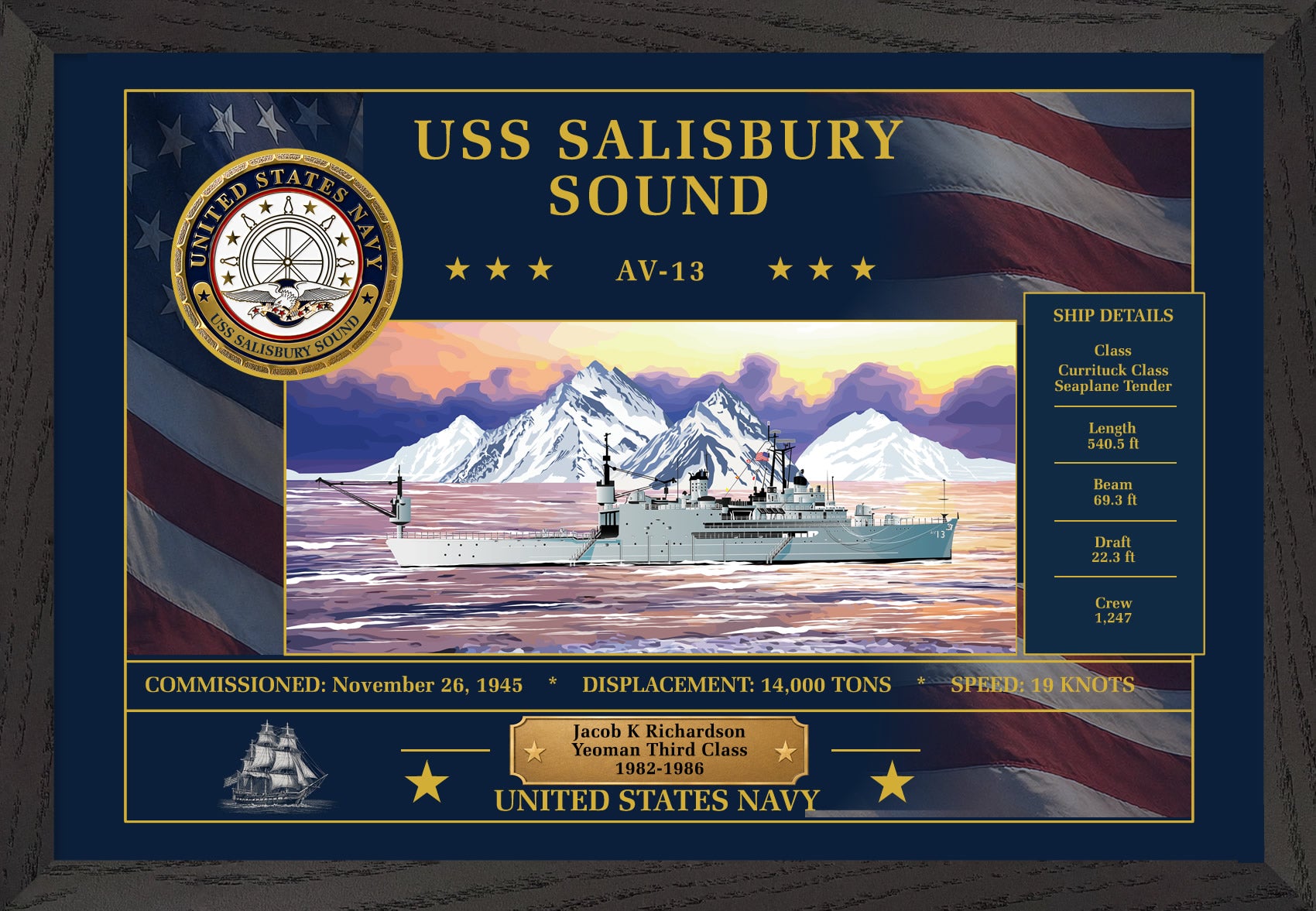 USS Salisbury Sound AV-13 Framed Patriotic Art