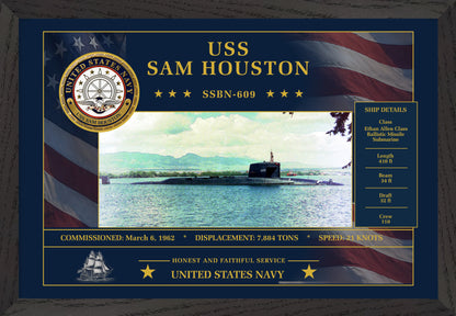 USS Sam Houston SSBN-609 Framed Patriotic Art