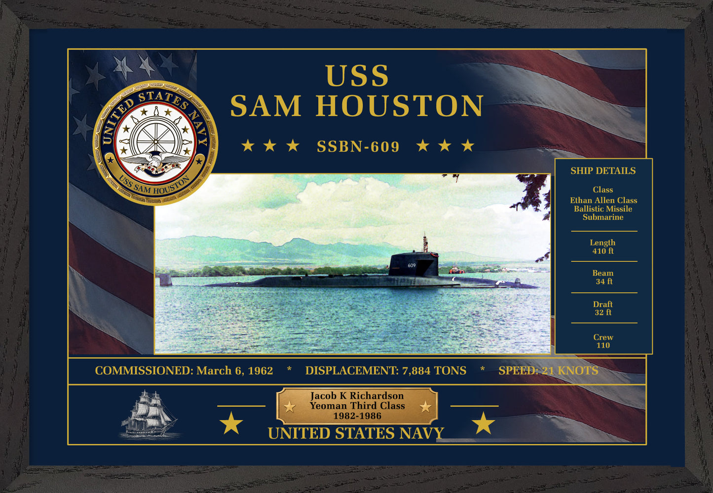 USS Sam Houston SSBN-609 Framed Patriotic Art