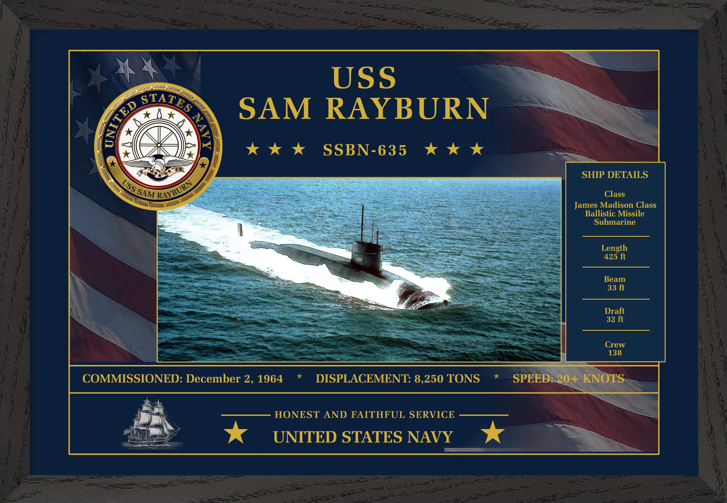 USS Sam Rayburn SSBN-635 Framed Patriotic Art