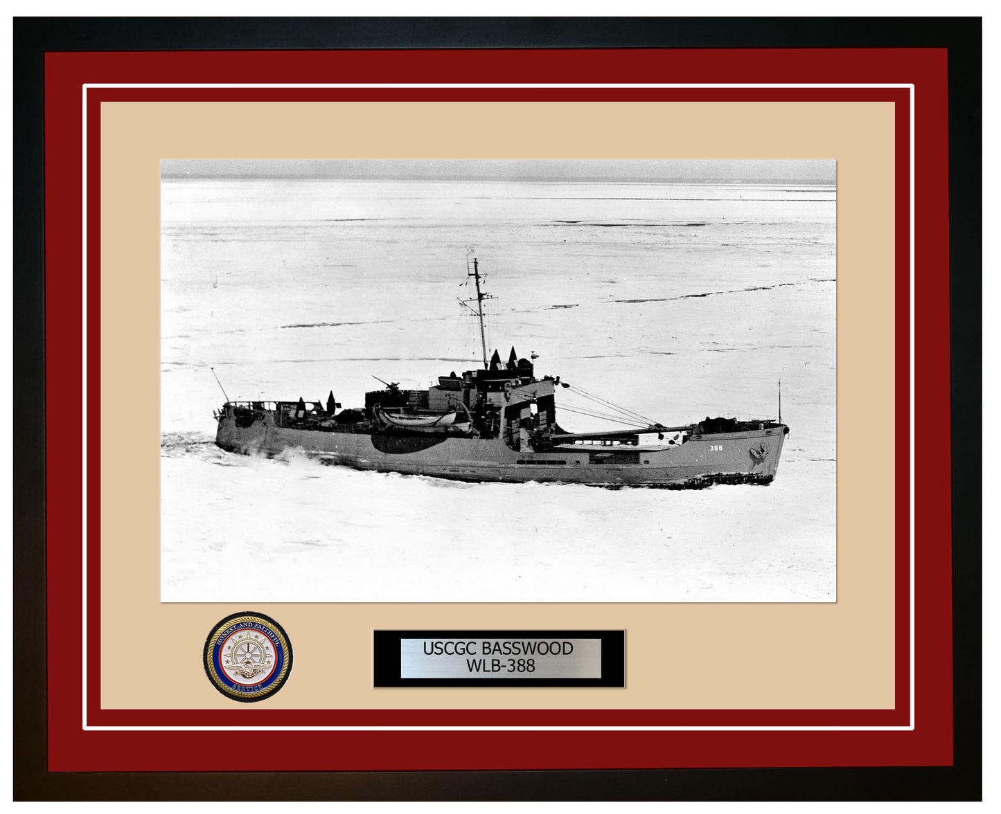 USCGC BASSWOOD WLB 388 Framed Coast Guard Ship Photo Burgundy 18WLB388