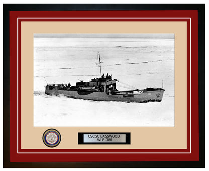 USCGC BASSWOOD WLB 388 Framed Coast Guard Ship Photo Burgundy 18WLB388