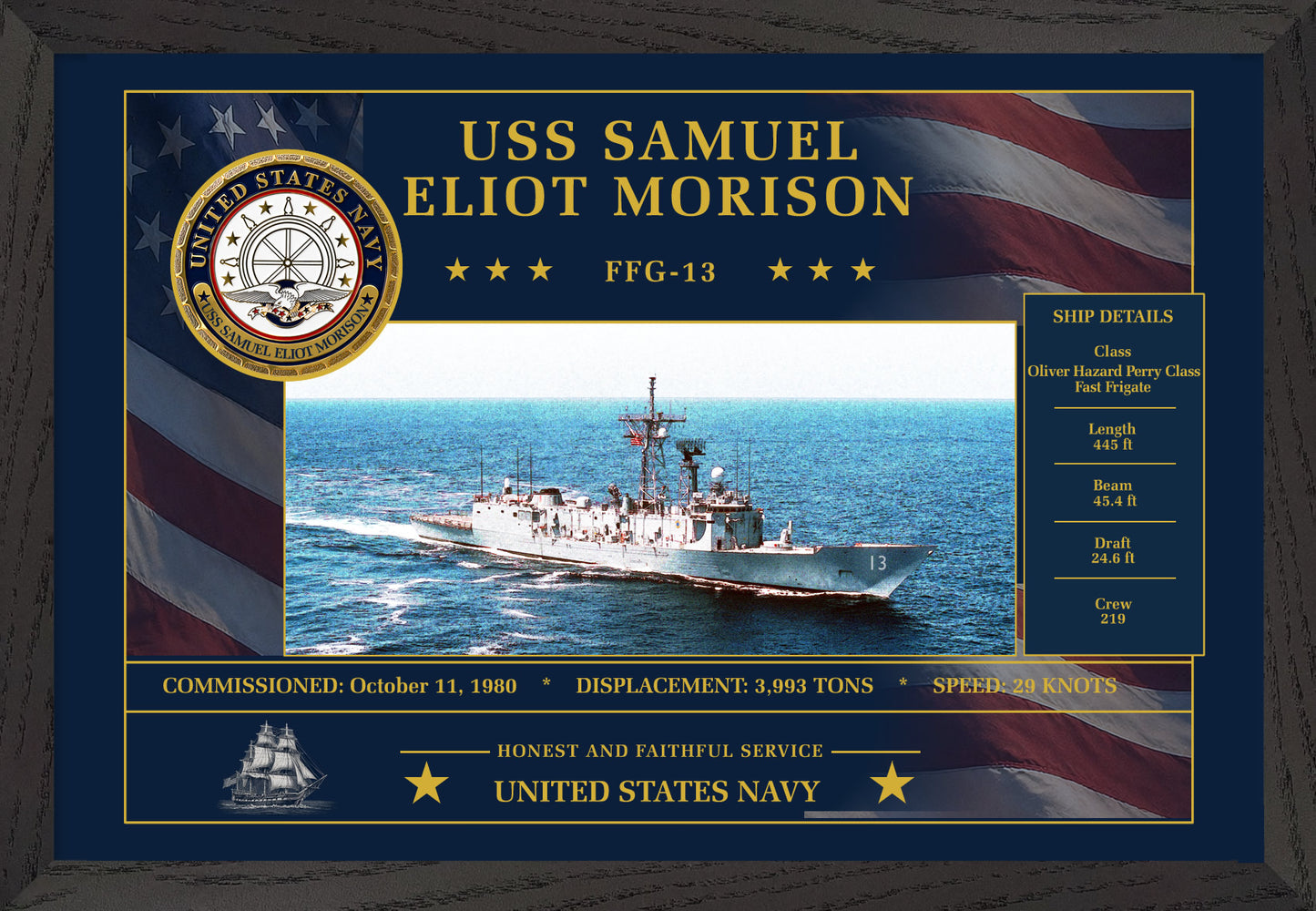 USS Samuel Eliot Morison FFG-13 Framed Patriotic Art