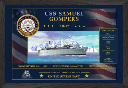 USS Samuel Gompers AD-37 Framed Patriotic Art