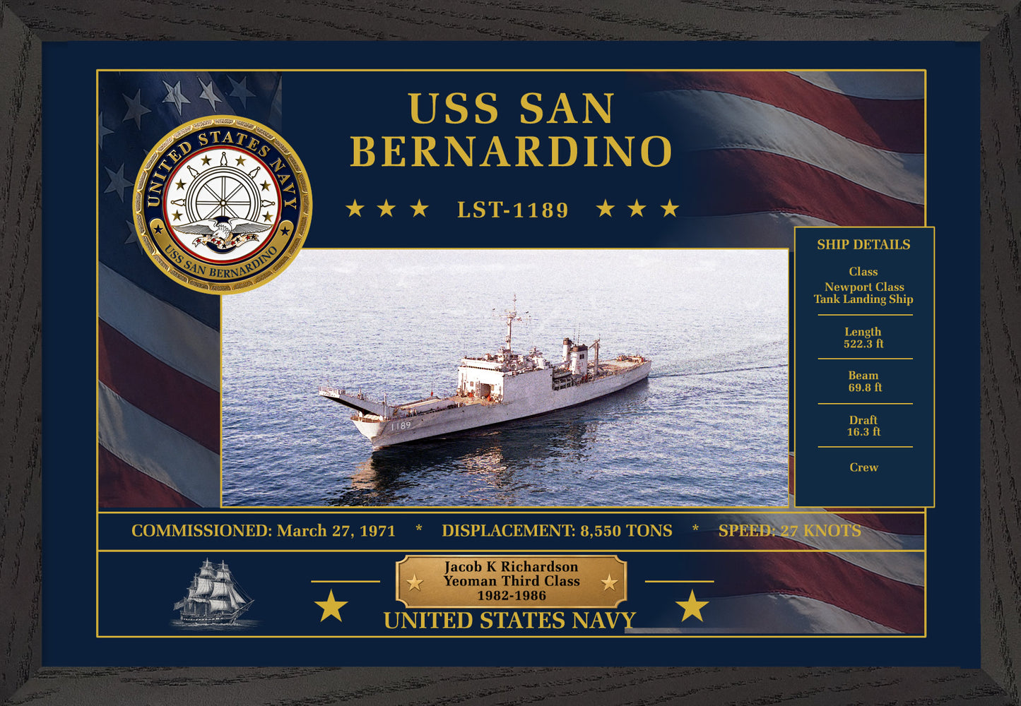 USS San Bernardino LST-1189 Framed Patriotic Art